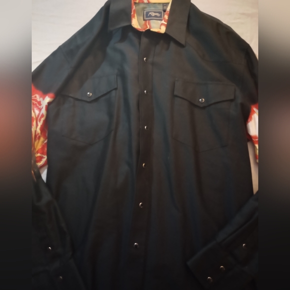Roper Black Large Used Button Up Shirt Lightning Design - Picture 5 of 6